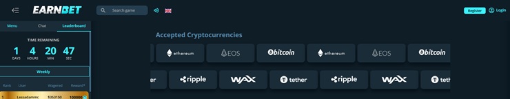 earnbet accepted cryptocurrencies