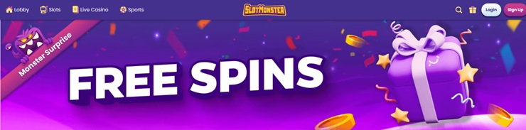 screenshot of slot monster casino free spins offer