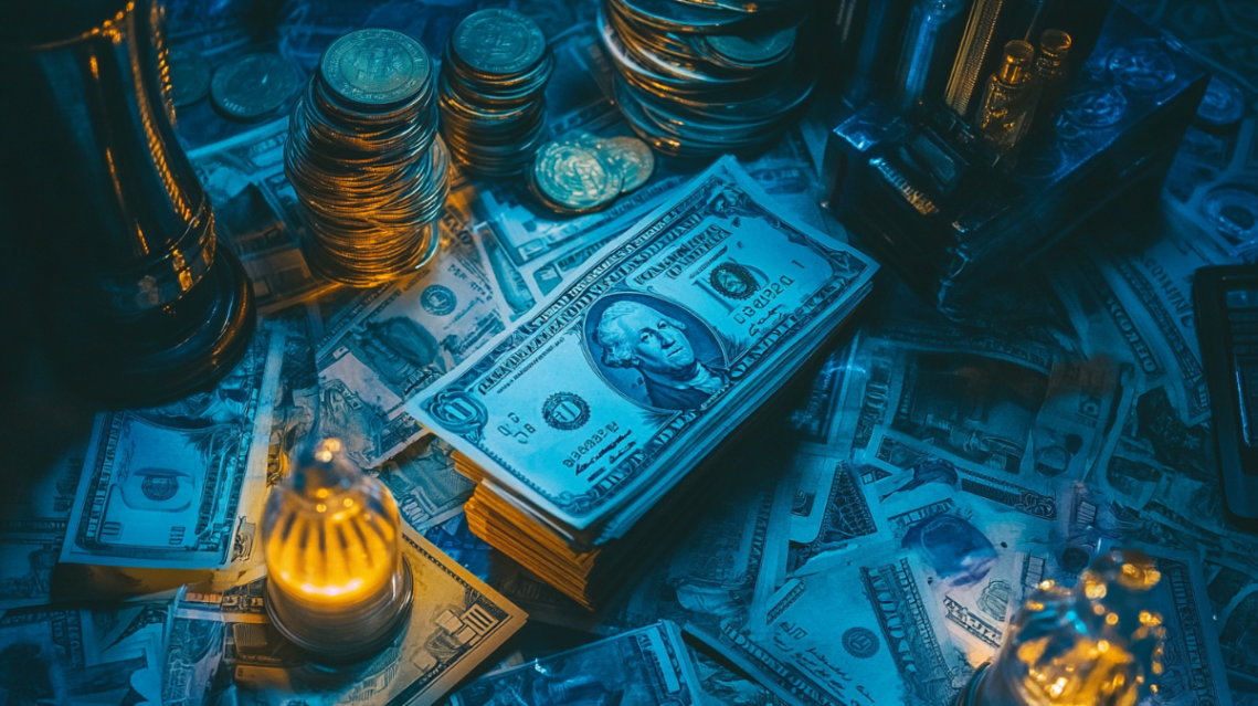 青いドル紙幣と仮想通貨