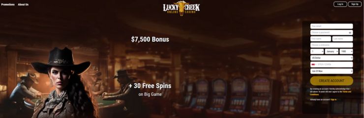 lucky creek casino homepage and welcome bonus