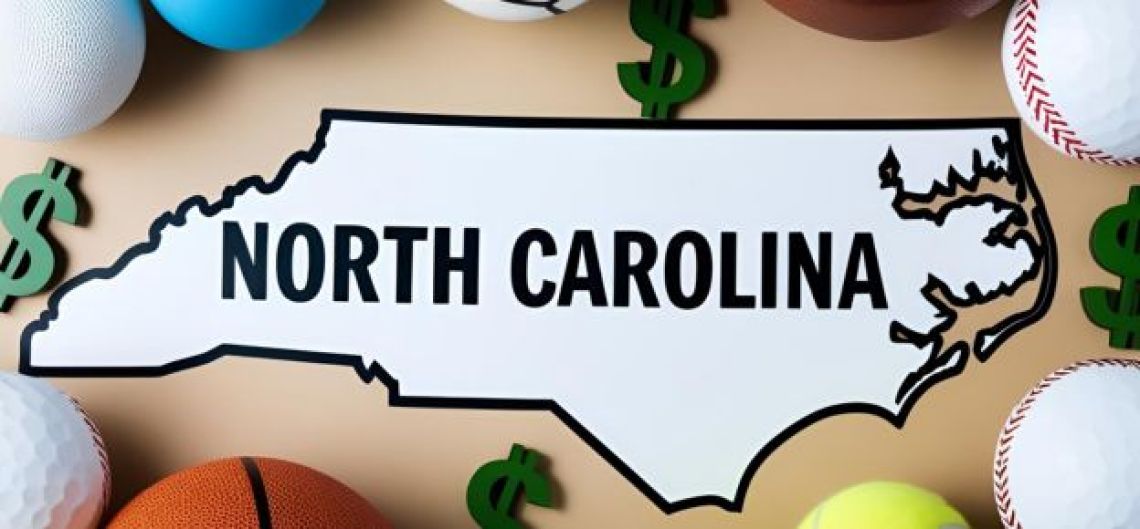 north carolina map with sports balls and dollar signs