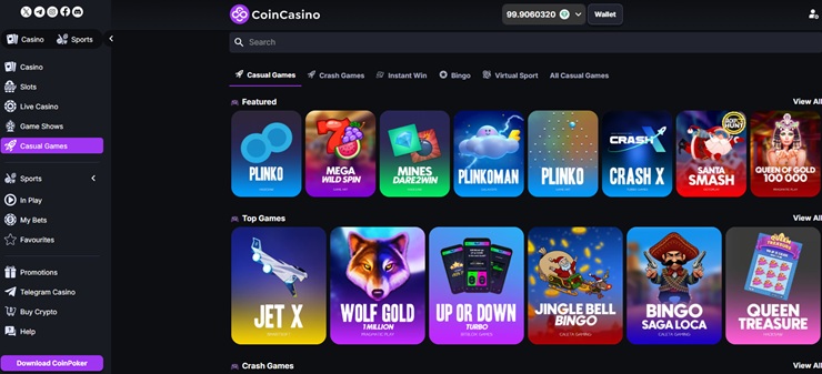 screenshot of coincasino crypto games