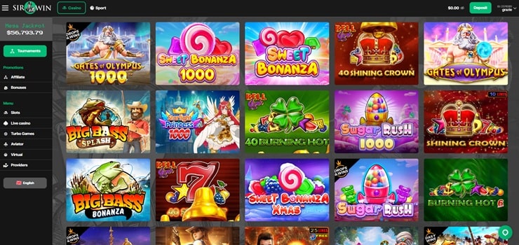 screenshot of sirwin casino games review 