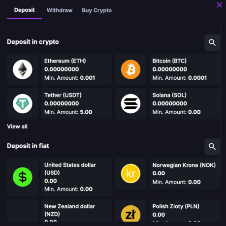 Deposit funds in your CoinCasino account 
