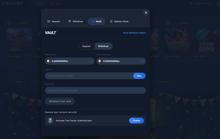 wolfbet withdraw methods