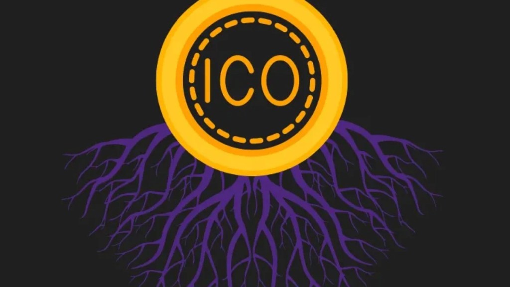 رمز دائري يحمل اختصار ICO فوق جذور متشعبة