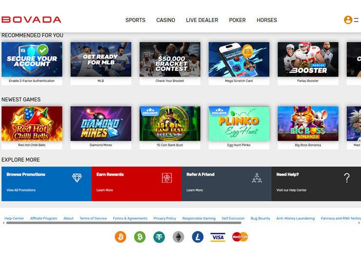 bovada homepage and games