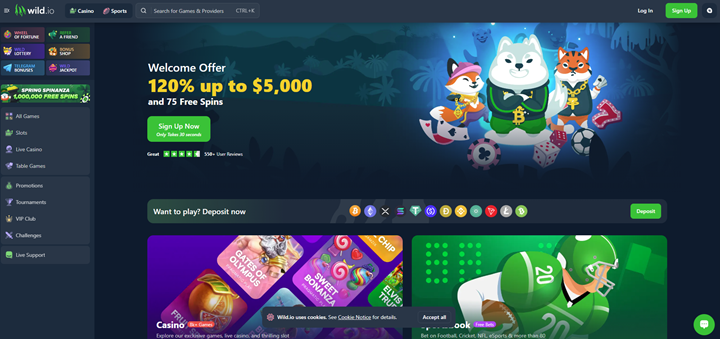 wild io welcome bonus and games