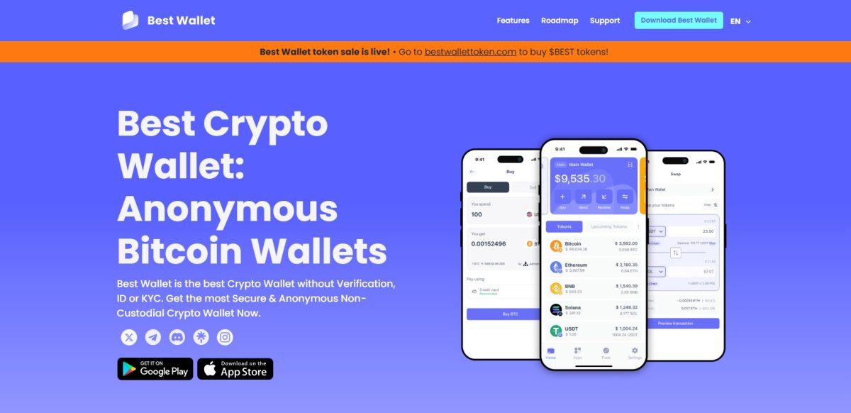محفظة Best Wallet المشفرة لتخزين وشراء العملات الرقمية في مراحل البيع المسبق