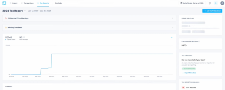 CoinLedger's Interface for Taxes - Crypto