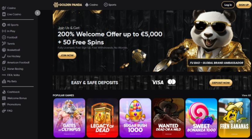 Golden Panda - jauns kazino, kas piedāvā daudzpusīgu spēļu atmosfēru