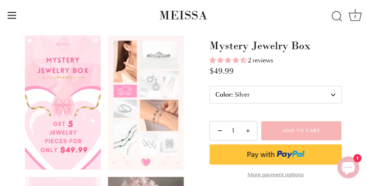 Meissa Home Page, mystery box gioielli