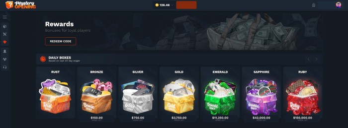 Receive daily free boxes and other rewards