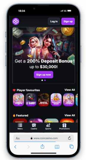 The CoinCasino homepage.
