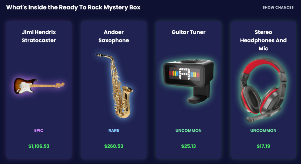 mystery box pro muže s hudebními nástroji