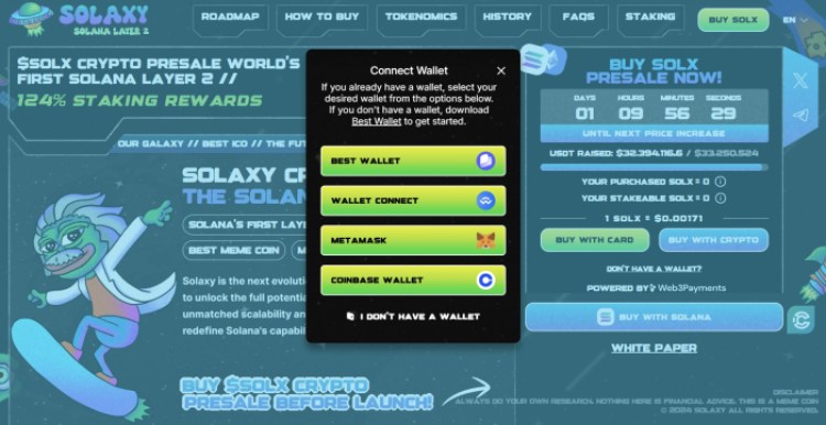 Connect your wallet with the Solaxy presale page
