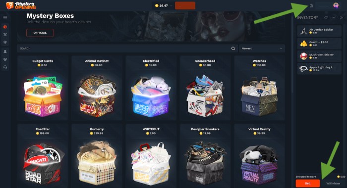 Sell or withdraw your MysteryOpening winnings
