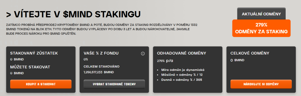 Staking projektu Mind of Pepe.