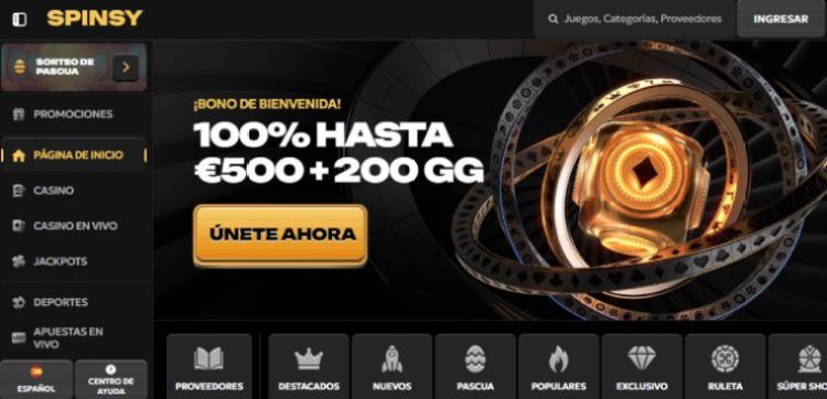 Spinsy, depósito inicial de solo 1 euro y bono del 100%.