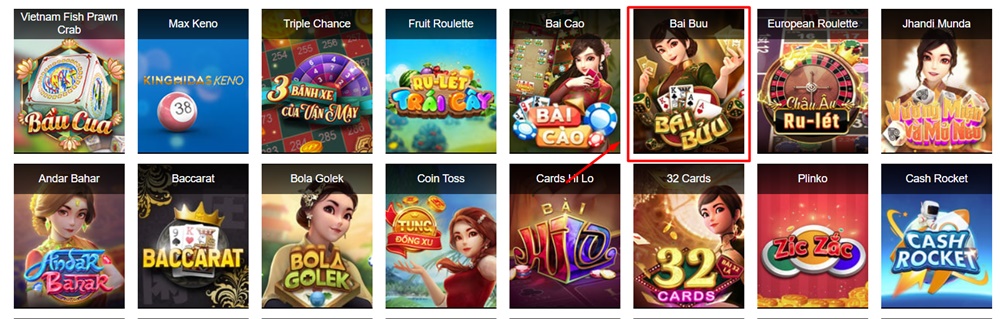 Tìm và chọn game bài Bửu để tham gia trải nghiệm