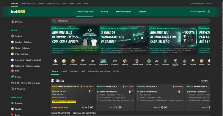 Imagem da plataforma de apostas da Bet365 ajuda a saber se é confiável