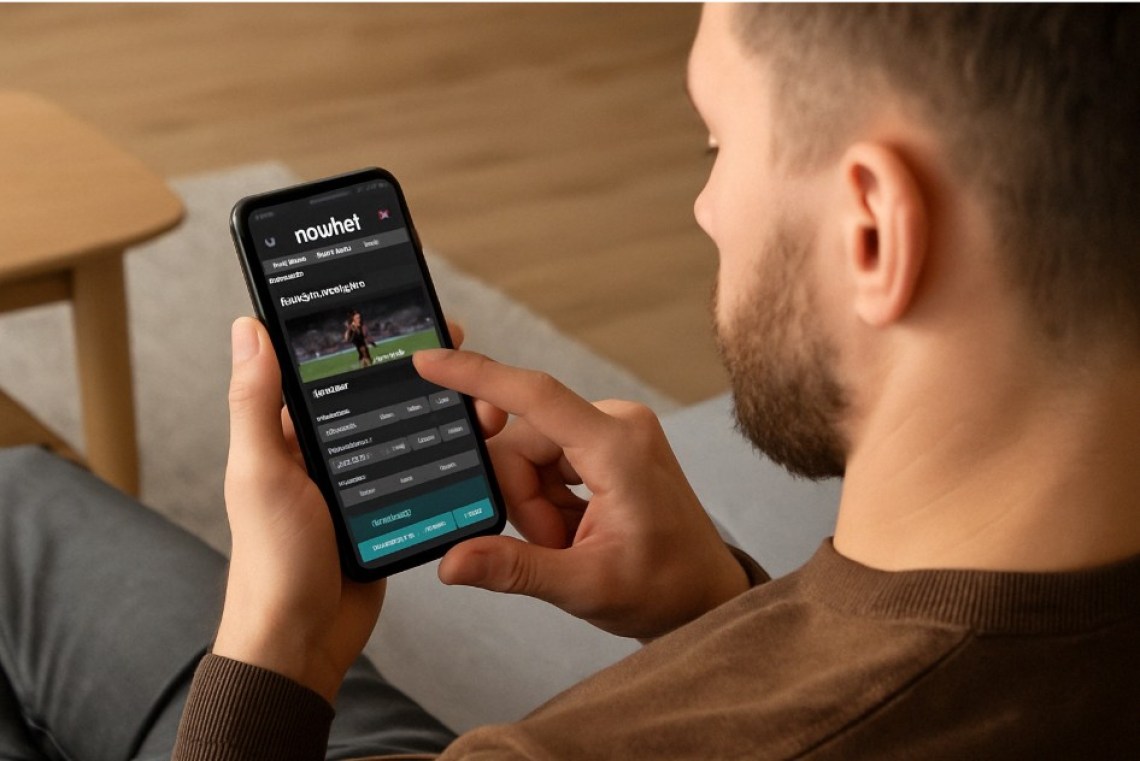 Imagem de homem acessando o app da Novibet pelo celular