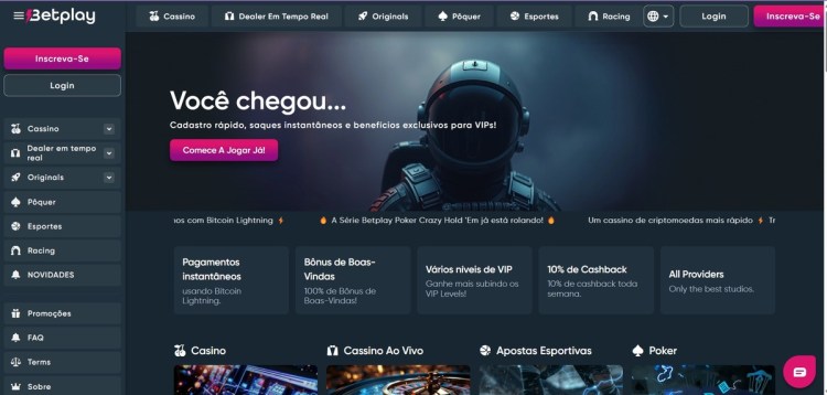 Tela inicial de Beptlay.io, plataforma para jogar online no Brasil