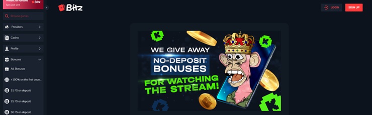 bitz casino streaming promotion no deposit bonus giveaway
