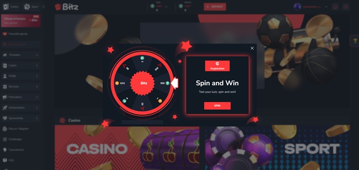 bitz casino wheel of fortune promo