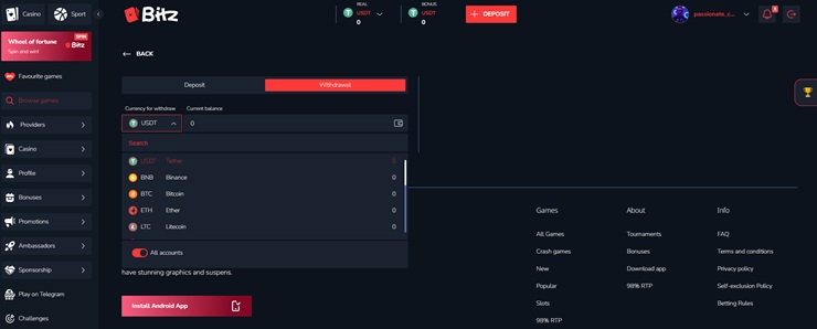 bitz casino withdrawal methods