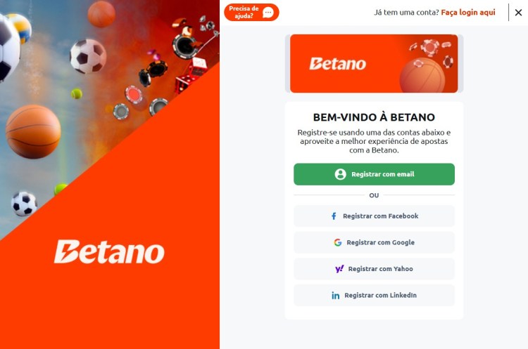 Página de cadastro da Betano