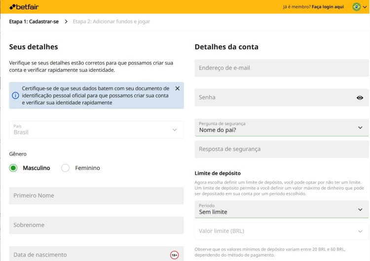 Tela de cadastro na plataforma 