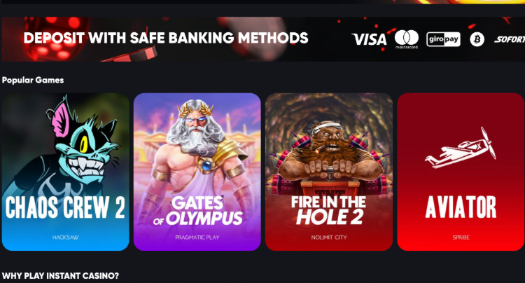 1. Instant Casino - universaliausias kazino su dideliais bonusais