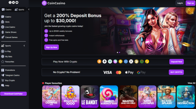 Coin Casino - uz kriptovalūtām orientēts spēļu centrs lietotājiem no Latvijas