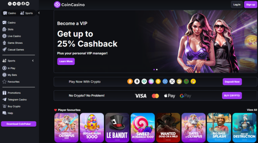 CoinCasino - ideāla izvēle kriptovalūtas azartspēlēm un ātrām izmaksām