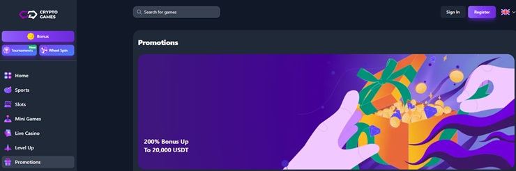 screenshot of crypto-games casino for our review of welcome bonus