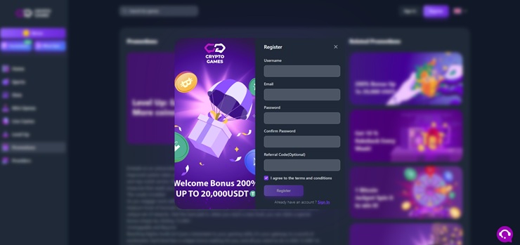 cryptogames casino sign up form