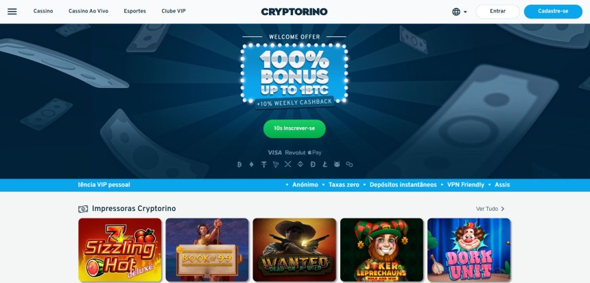 Página Inicial Cryptorino para blackjack no Brasil