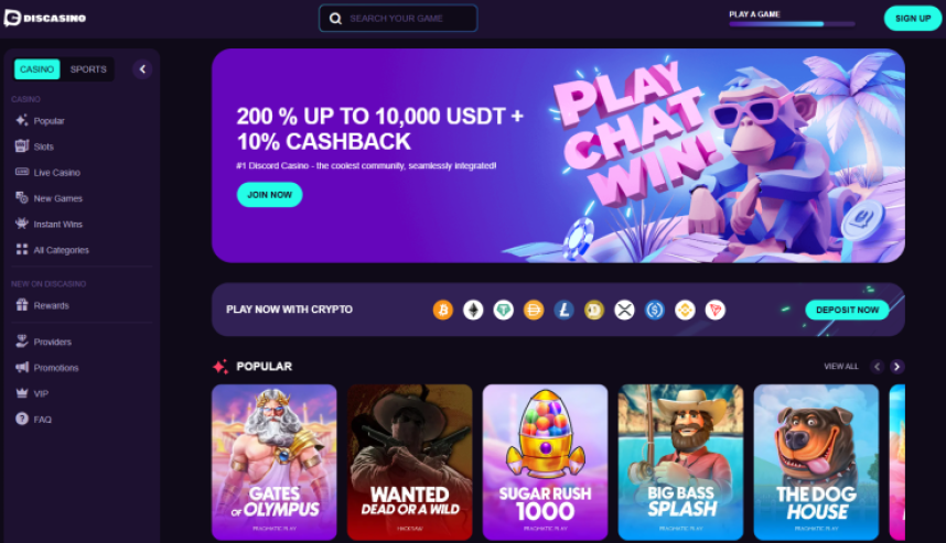 Discasino - kriptovalūtu online kazino discord platformā