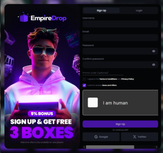 empiredrop sign up screen
