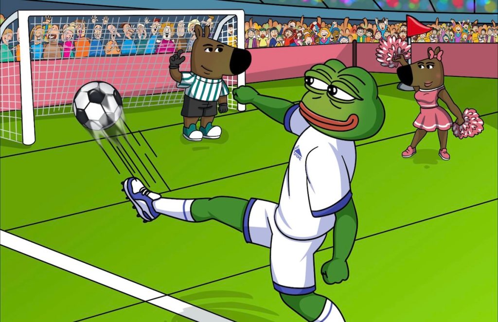 ファンタジーぺぺがサッカーボルを蹴っている
