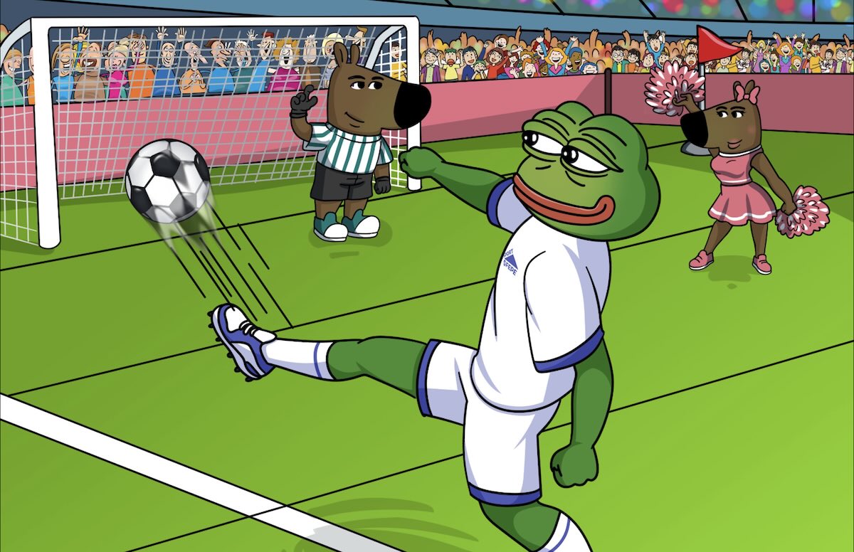 ファンタジーぺぺがサッカーボルを蹴っている