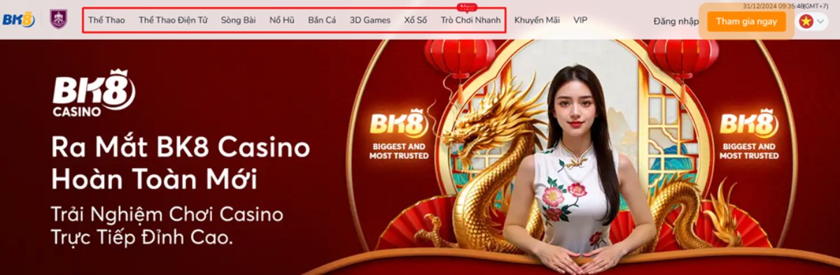 Chọn thể loại game và nhà phát hành/sảnh game