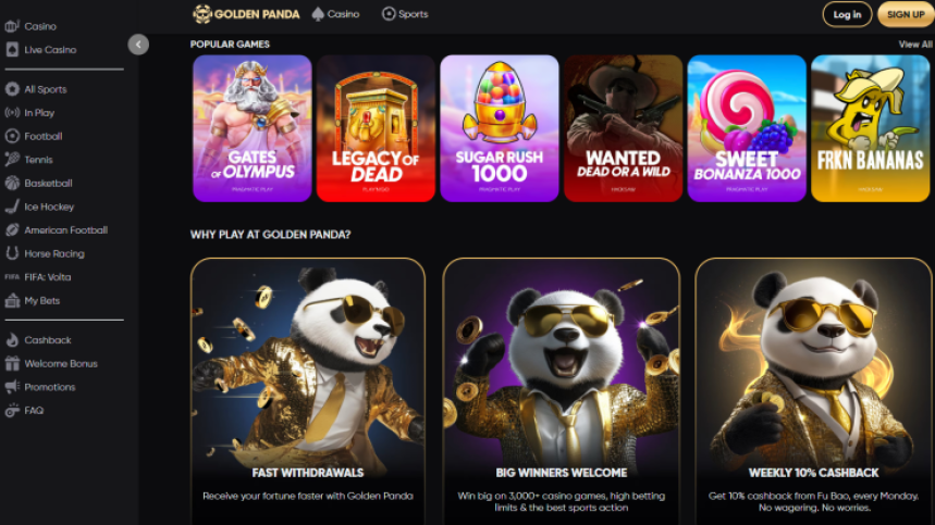 Golden Panda - tiešsaistes kazino ar lielisku spēļu izvēli