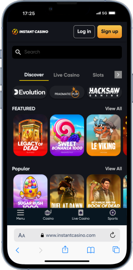 mobile screenshot of Instant Casino's game lobby, one of the best online casino taiwan sites