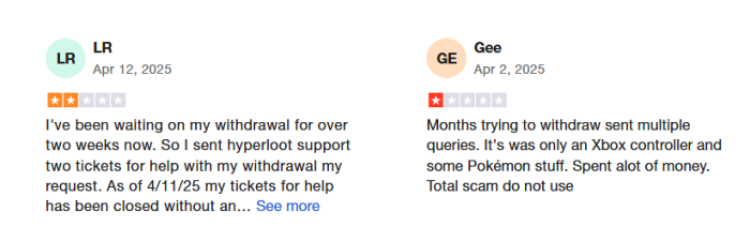 Hypeloot reviews on TrustPilot 