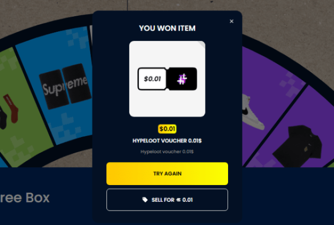 Claim prize on Hypeloot