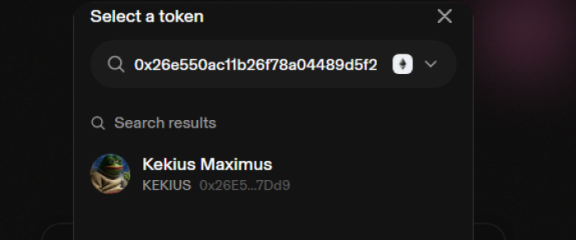 Enter Kekius contract address on Uniswap
