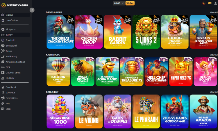 Instant Casino - ātra, droša un izdevīga kazino spēļu pieredze