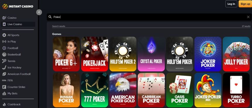 Instant Casino - modernākais interfeiss nodrošina Latvijas entuziastiem iespēju spēlēt pokeru tiešsaistē
